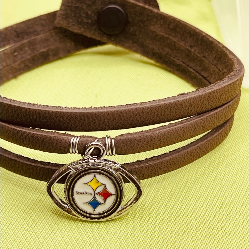 Steelers Brown Leather Wrap Bracelet